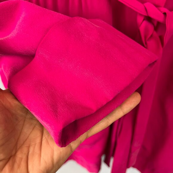 Vintage The Collection 100% Silk Fuchsia Hot Pink Blazer Cinch Tie Waist Size 12 - Picture 5 of 6